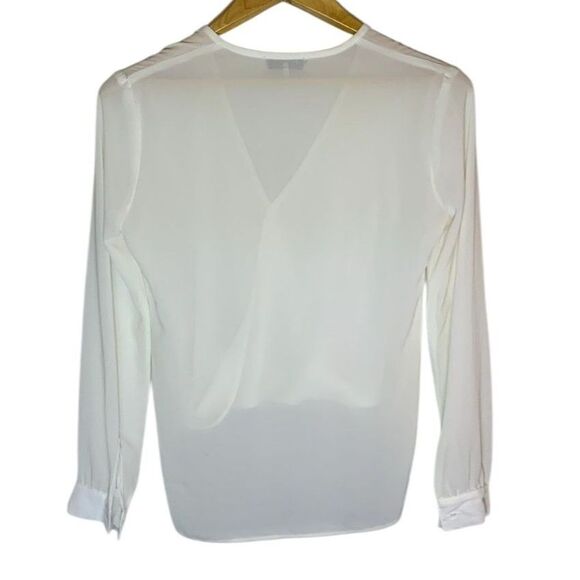 Wayf Ivory Sheer V Neck Wrap Front High Low Hem LS Blouson Blouse Size XS - Picture 3 of 13